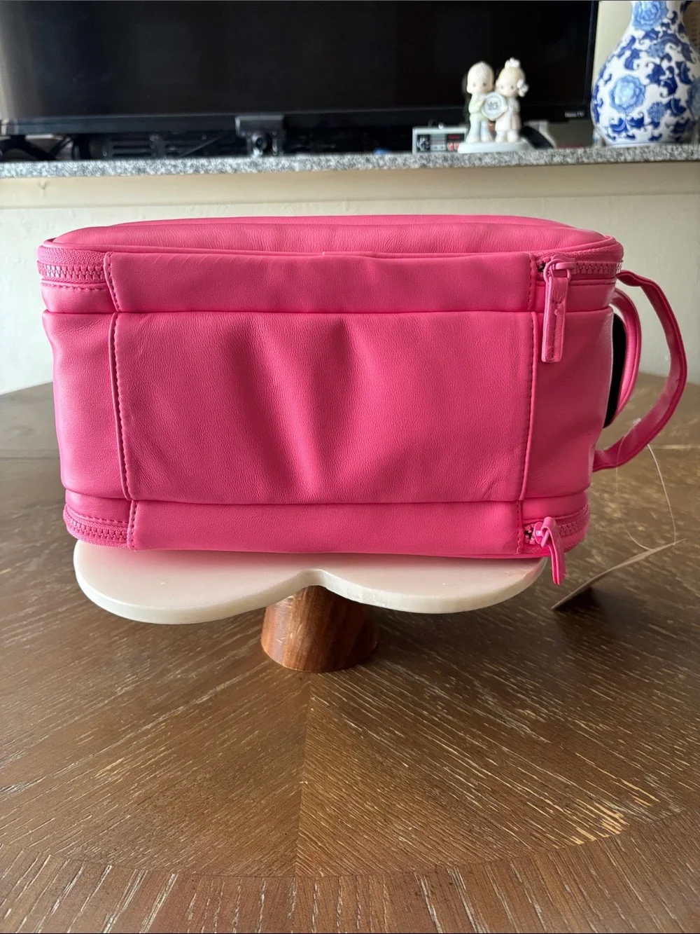 Steve Madden Pink Horizontal Quilt Triple Zipper Travel makeup bag